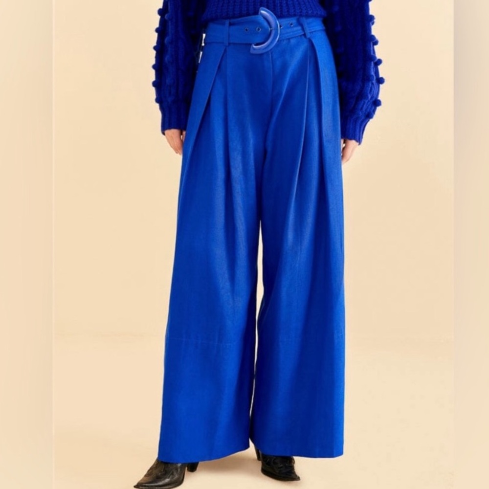 Farm Rio Bright Blue Tailored Wide Leg Belted Pants